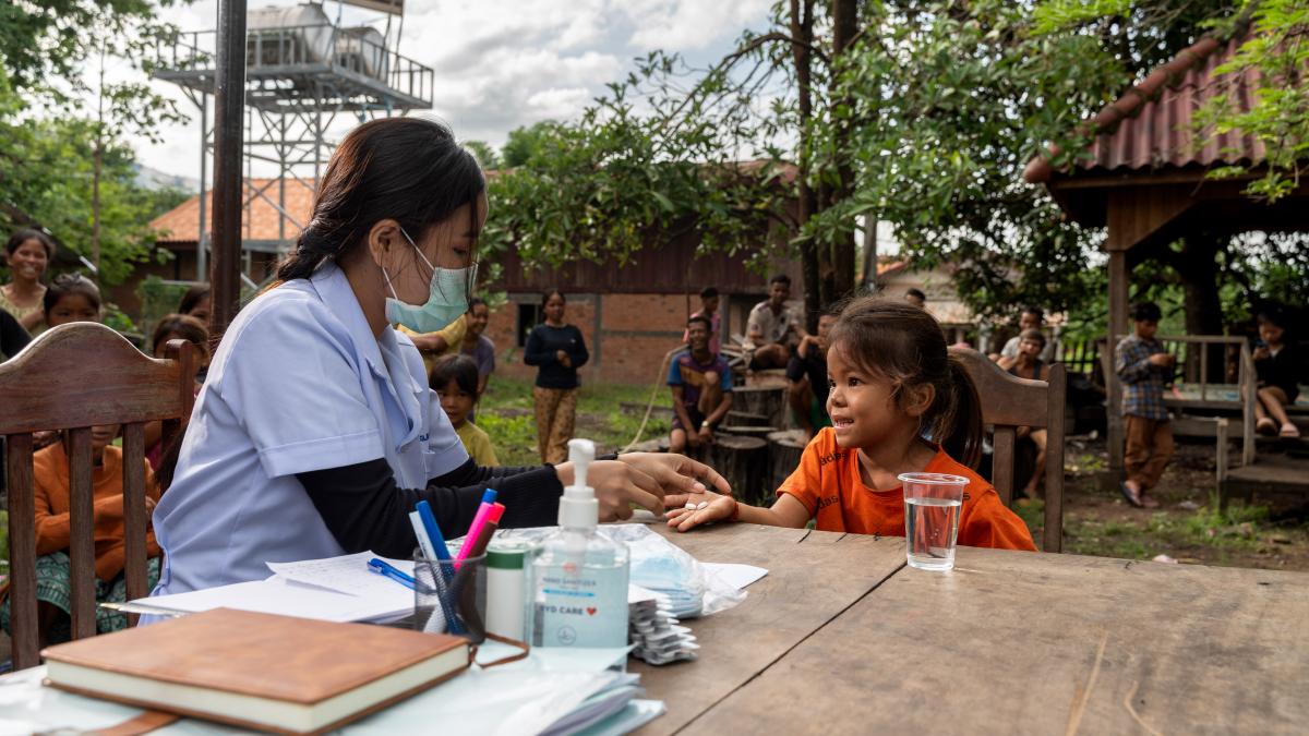 Children of Attapeu came to receive lymphatic filariasis preventive drugs, during a USAID-supported mass drug administration campaign.