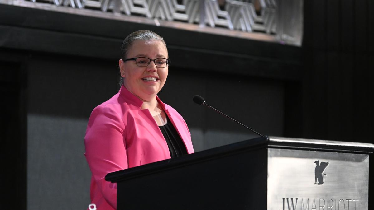 Gwendolyn Cardno delivering remarks at the USAID Asia Regional Overseas Small Business Conference