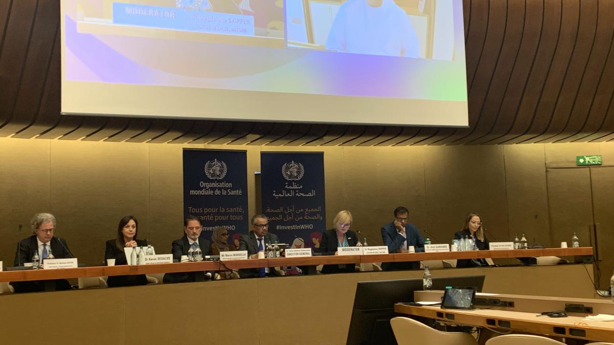 Dr. Atul Gawande speaks on a panel during the 77th World Health Assembly