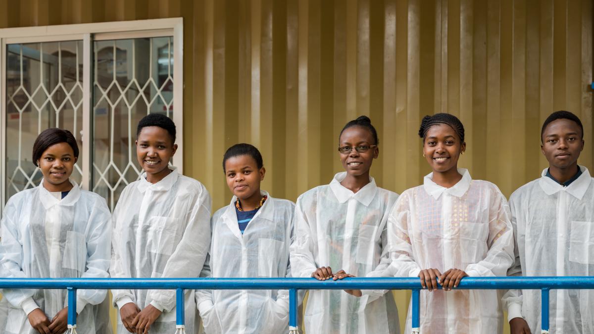 Students at Sokoine University of Agriculture in Morogoro, Tanzania.The students work with USAID’s PREDICT proj- ect, which conducts surveillance to detect both emerg- ing and known disease threats.The project is working to improve the understanding of diseases transmissible from animals to humans, as well as the evolution, amplification, and spread of such diseases. Credit: Rachel Chilton/USAID