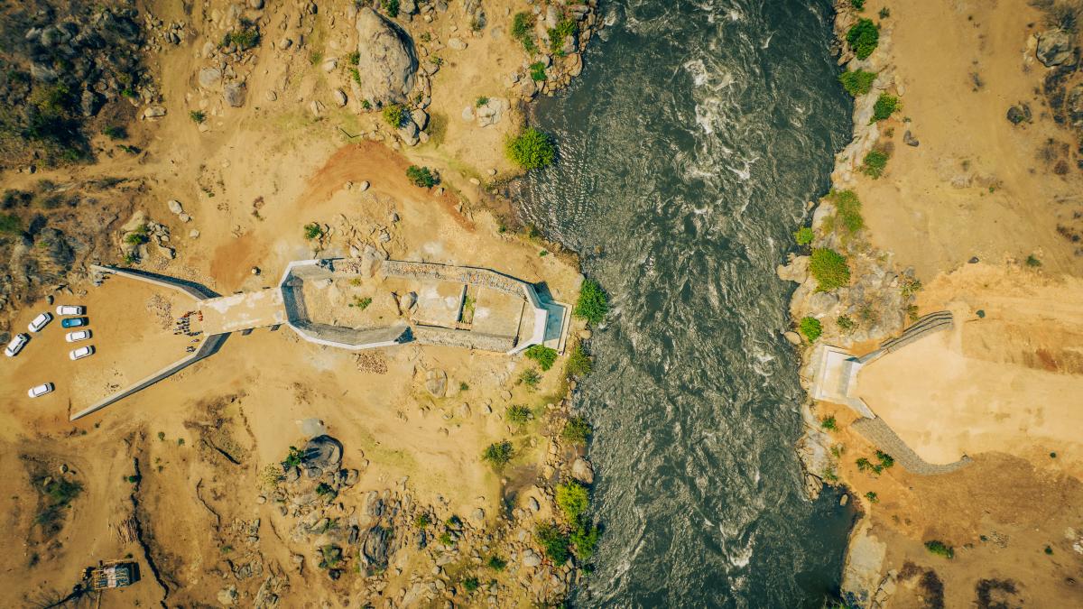 A broken bridge over the Shire River in Malawi