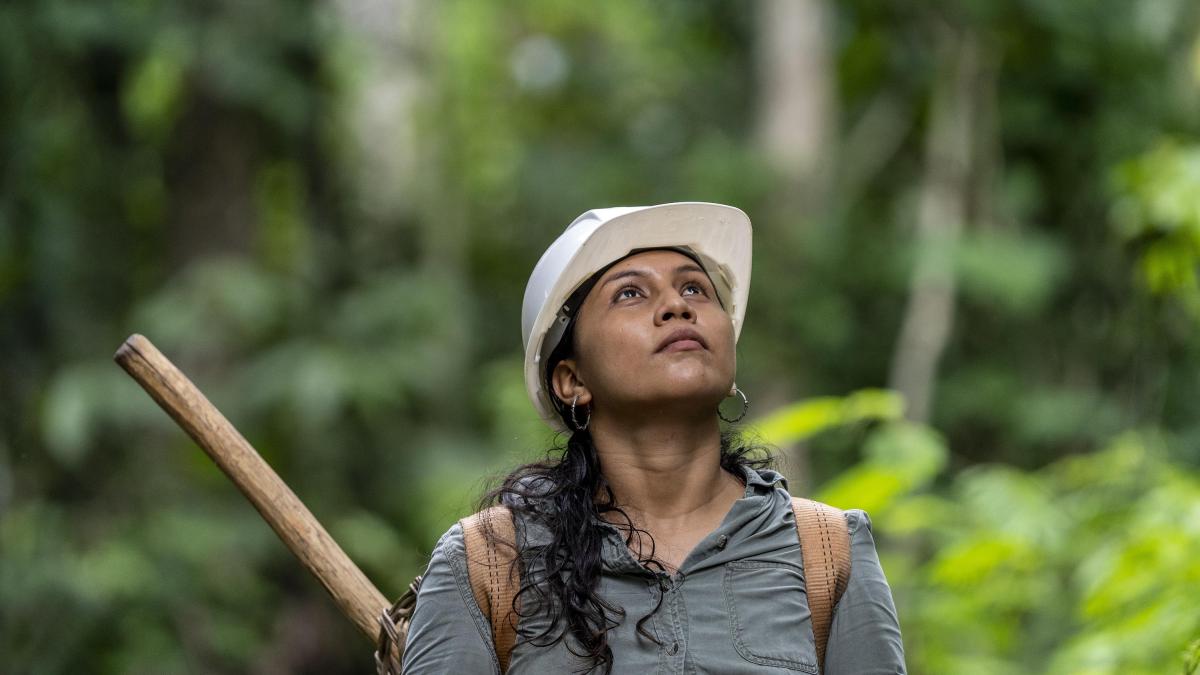 Yacxeri, a woman looking at the sky in the Amazon rainforest