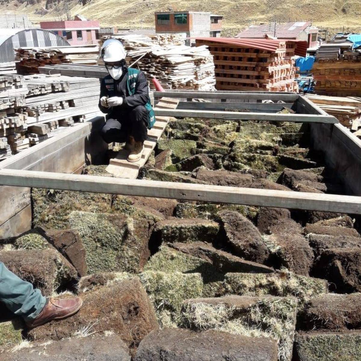 Truck seized by the Peruvian Police for illegally moving peat cushions from the wetlands