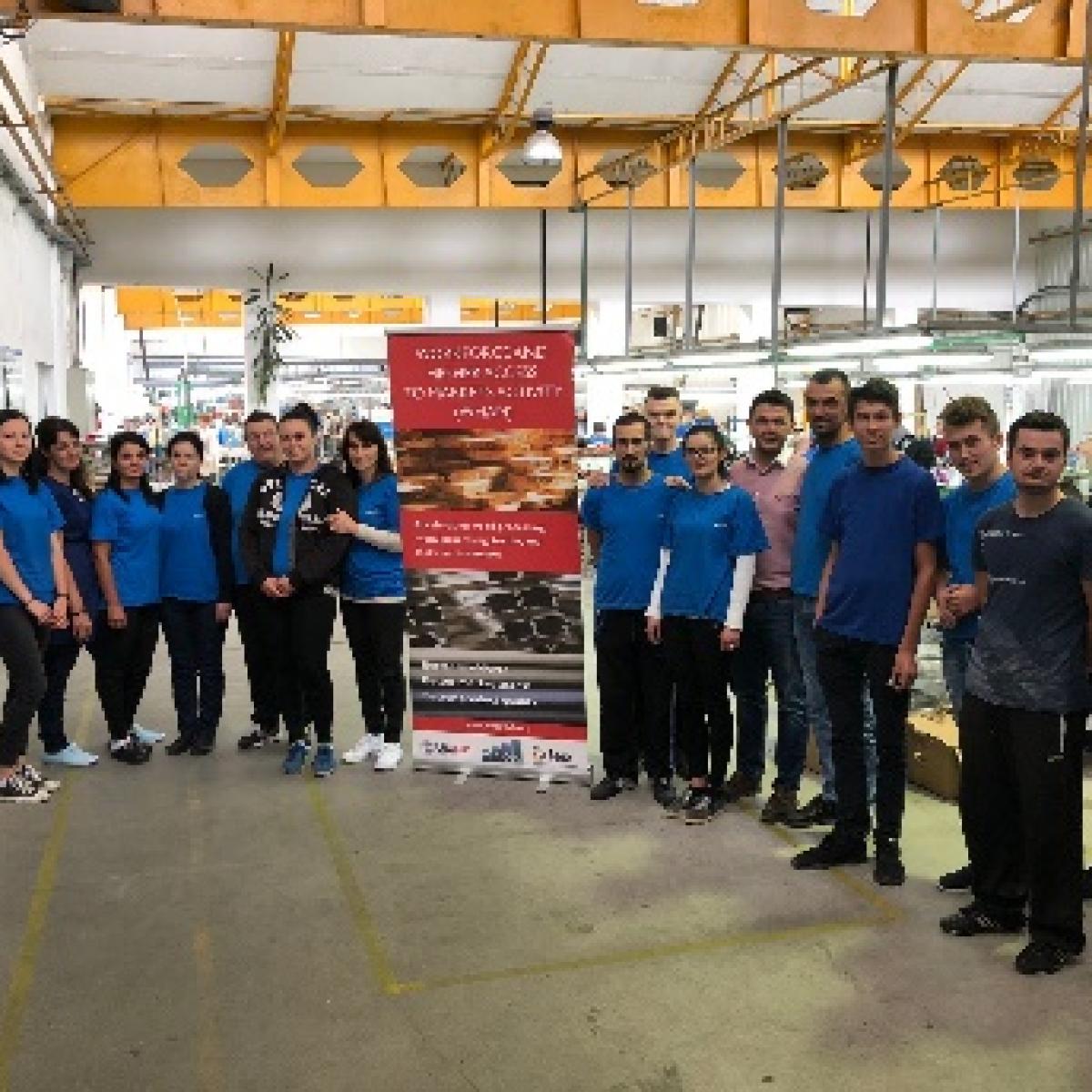 Newly trained and hired workers of the Prevent Step factory in Bugojno, Bosnia and Herzegovina