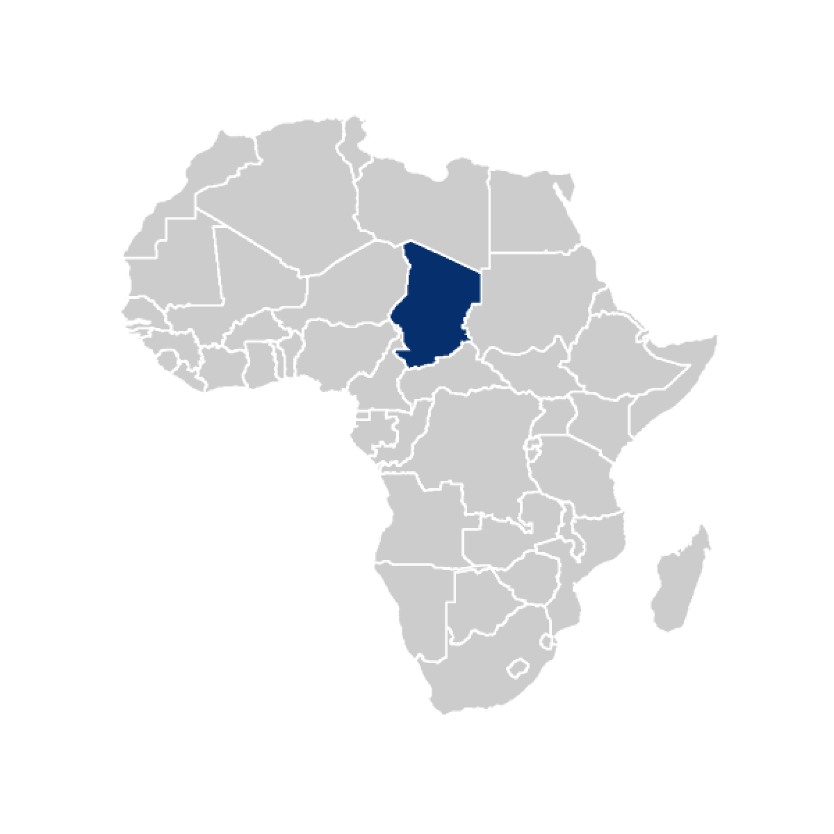 Chad highlighted in a map of Africa