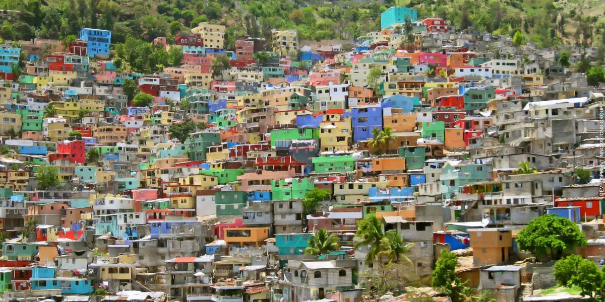 Multi-colored houses on a hillside. 