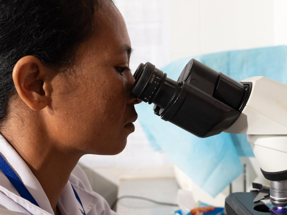 Somphan Sorvalin, a 35-year-old microscopist at Xanxay District Hospital in Attapeu Province