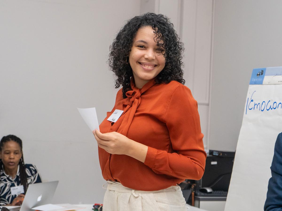 Woman presenting at workforce gender equality training