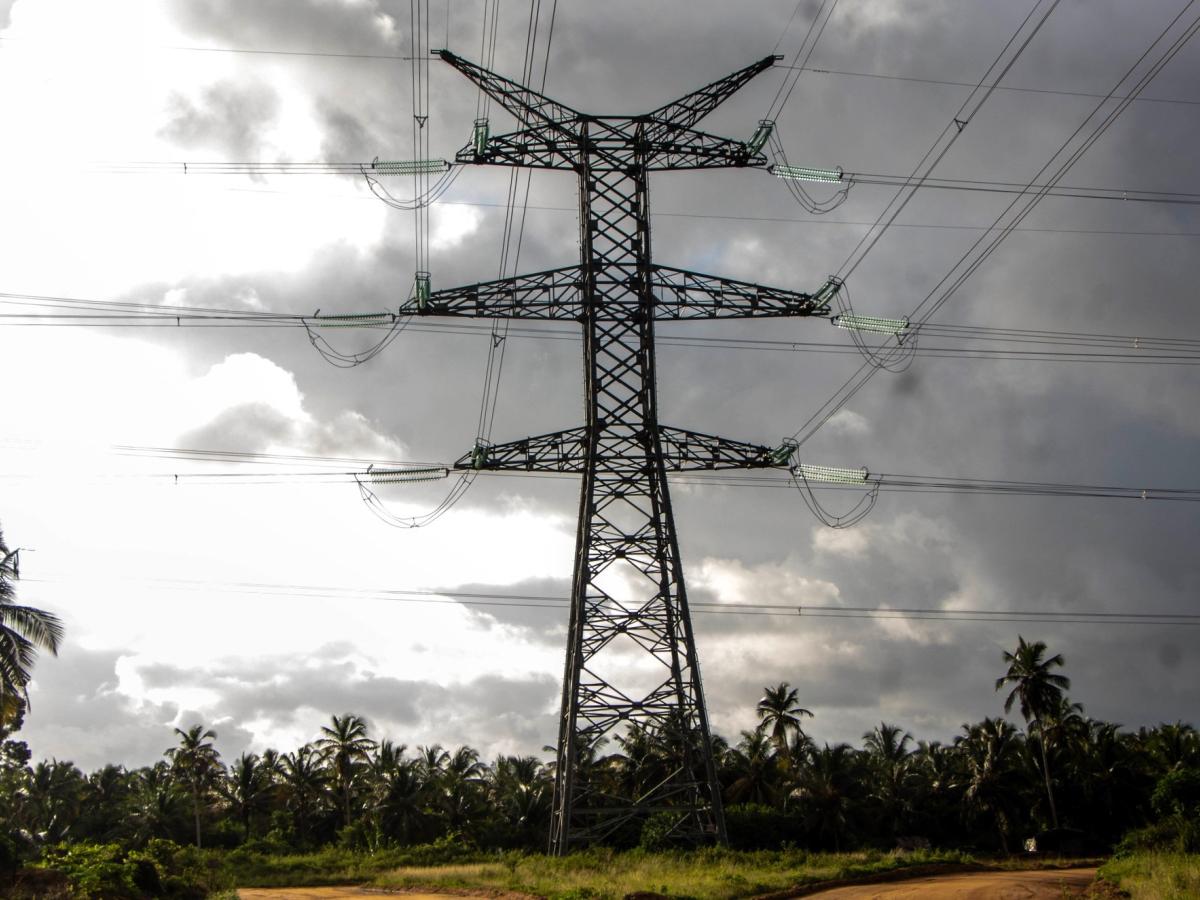 An image of a pylon and transmission lines.