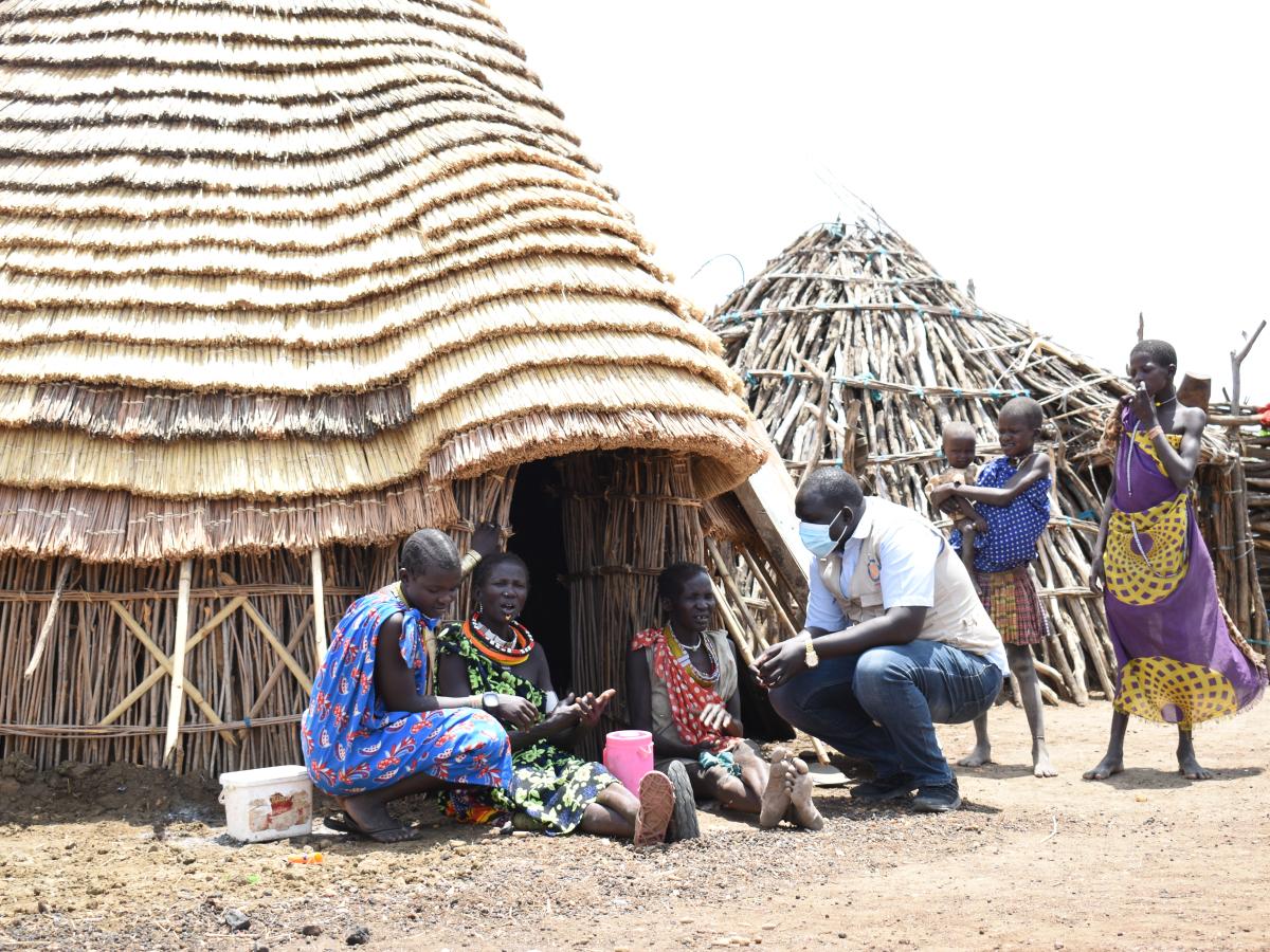 Job goes house-to-house to meet with mothers and children, raising awareness of the signs and symptoms of vaccine-preventable diseases. 