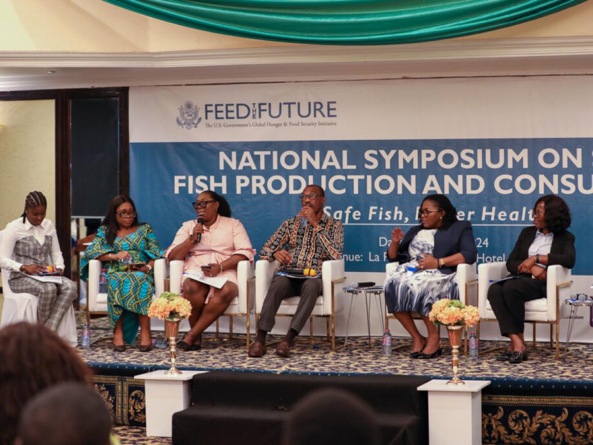 Activity Manager for the Feed The Future Ghana Fisheries Recovery Activity Susan Bonney sat on a panel discussion