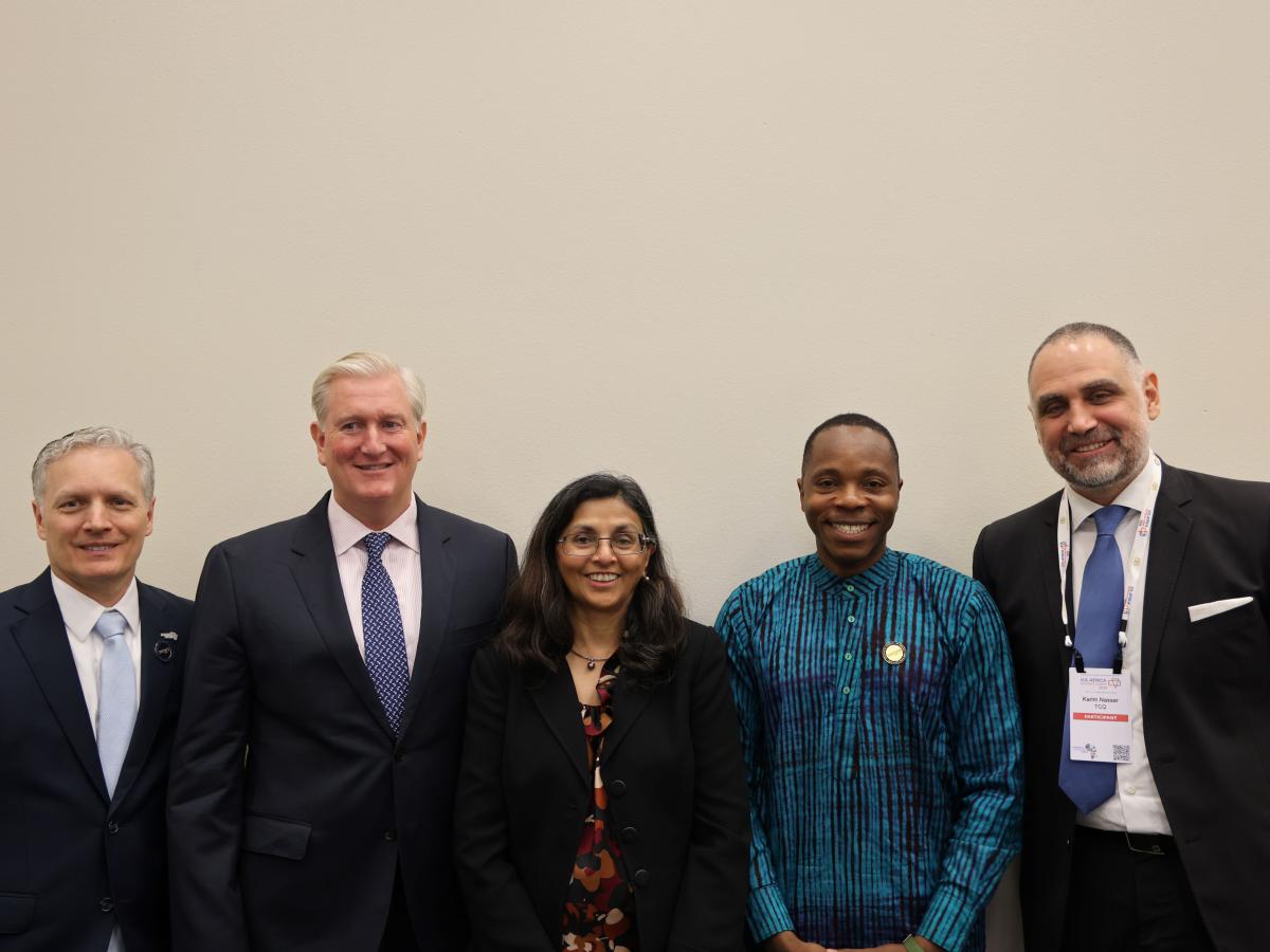 L-R: Richard Nelson - Power Africa Coordinator, Erik Granskog - CEO Milele Energy, Nisha Biswal - Deputy CEO DFC, David Moinina Sengeh - Sierra Leone Chief Minister, Karim Nasser - CEO TCQ Power