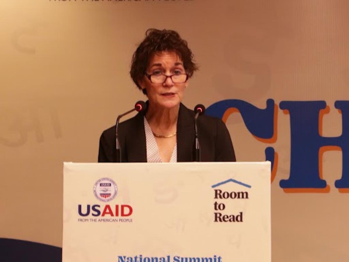 Patricia A. Lacina, U.S. Deputy Chief of Mission in India, speaking at the event. 