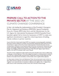 PREPARE Call to Action to the Private Sector at the 2022 UN Climate Change Conference