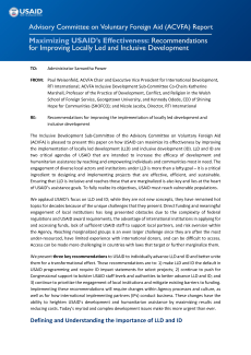 Advisory Committee on Voluntary Foreign Aid: Maximizing USAID's Effectiveness: Recomendations for Improving Locally Led and Inclusive Development