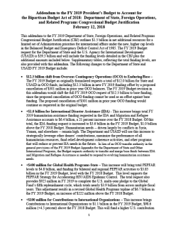 Addendum to the FY 2019 President’s Budget to Account for the Bipartisan Budget Act of 2018: Department of State, Foreign Operations, and Related Programs Congressional Budget Justification