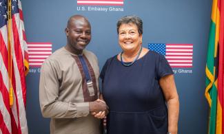 Ambassador Virginia Palmer with 2024 Secretary of State’s Award for Global Anti-Racism Champions (GARC) award recipient Dintie Tayiru Sule.