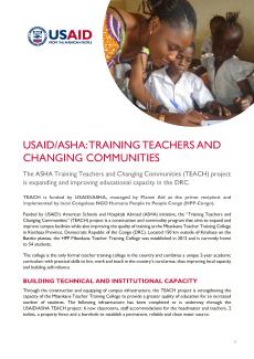 USAID/ASHA:TRAINING TEACHERS AND CHANGING COMMUNITIES Fact Sheet Cover