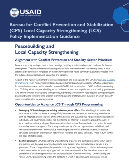 Bureau for Conflict Prevention and Stabilization (CPS) Local Capacity Strengthening (LCS) Policy Implementation Guidance