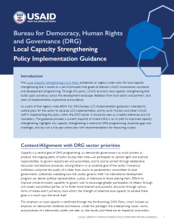 Cover for Bureau for Democracy, Human Rights and Governance (DRG) Local Capacity Strengthening Policy Implementation Guidance