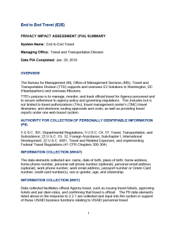 End to End Travel (E2E) Privacy Impact Assessment Summary