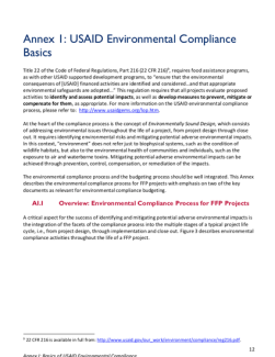 Aligning Budgets for Implementing Environmental Compliance Safeguards in USAID Development Food Assistance Programs Toolkit ANNEX