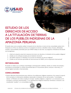 Portada del estudio de los derechos de acceso a la titulacion de tierras de los pueblos indigenas de la amazonia