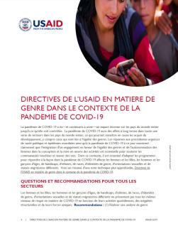 Directives De L’USAID En Matiere De Genre Dans Le Contexte De La Pandemie De COVID-19