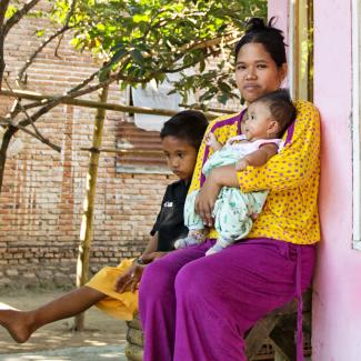 Hamriani and her family after her pre-eclampsia was stabilized