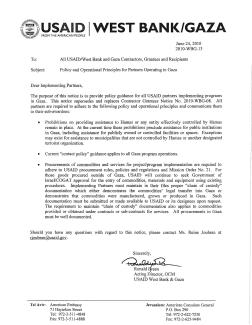 Implementing Partners Notice No. 2010-WBG-13 - Policy and Operational Principles for Partners Operating in Gaza