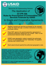 Infographic: The Application of 22 CFR 228: Rules for Procurement of Commodities and Services Financed by USAID to Grants and Cooperative Agreements