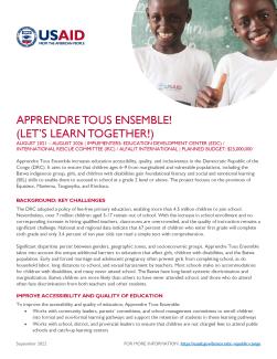 APPRENDRE TOUS ENSEMBLE! (LET’S LEARN TOGETHER!) Fact Sheet Cover