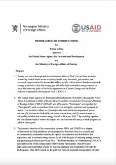 Power Africa & Norway Memorandum of Understanding cover