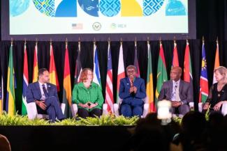 Assistant Administrator for USAID’s Bureau for Africa Monde Muyangwa participated in the Spotlight Policy Panel during the 2024 Mandela Washington Fellowship Summit in Washington, D.C. on July 30. Other panelists included (from LtoR: Molly Phee, AA/AFR Monde Muyangwa, Assistant Secretary, Bureau of African Affairs, U.S. Department of State; Ambassador John N. Nkengasong, U.S. Global AIDS Coordinator and Special Representative for Health Diplomacy, U.S. Department of State; Lisa Walker, Deputy Coordinator, P