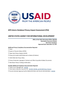 AFR Interns Database Privacy Impact Assessment (PIA)