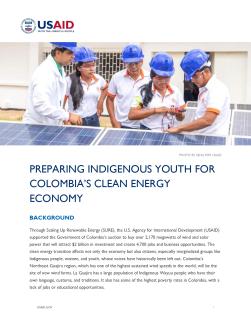 Preparing Indigenous Youth For Colombia’s Clean Energy Economy Fact Sheet Cover