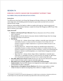 2-Day EC-ESDM Workshop - Session 7a: Exercise: Climate Risk Management Summary Table