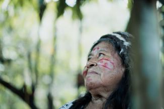 An old indigenous woman in the amazon rainforest