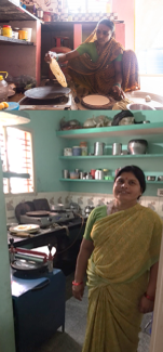 Above: Many women in this Indian village use traditional cookstoves to cook rotis (Indian flat bread). Some who can afford to buy electric ones cannot use them because of daily power cuts. Below: Sumangala Patil with her solar-powered roti making machine. 