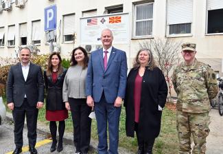 U.S. Ambassador Kate M. Byrnes and USAID CR Erik Janowsky with the Minister of Health, UNICEF, WHO and EUCOM Representatives 