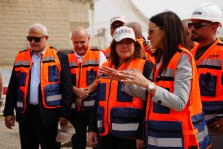 Mission Director Amy Tohill-Stull and Mayor of Jericho Abdel Kareem Sider visit the 10th house to be connected to sewer lines through the USAID-supported Jericho Wastewater project.