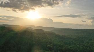 Image of sunset over a forest in Cambodia