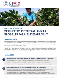 Portada de la hoja resumen de la evaluación de tres alianzas para el desarrollo