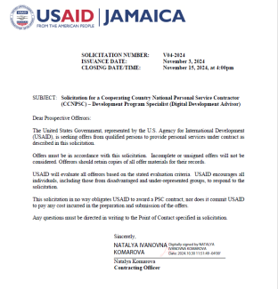 Jamaica DDA Solicitation Cover page