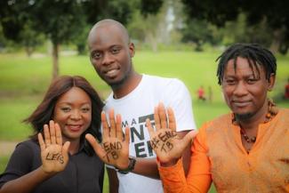 As part of a private-sector and youth-engagement outreach partnership, media entrepreneur and UNAIDS Ambassador Lulu Haangala Wood (l), musician and entrepreneur Pompi (c), and Film and TV producer Yoweli Chungu (r) lend their voices to help draw attention to USAID development programs. (Photo Credit: Chando Mapoma / USAID Zambia)