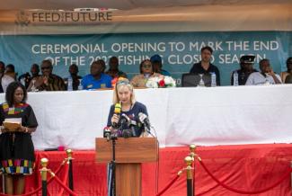 Mission Director Kimberly Rosen delivering her remarks at Opening of the Sea event on August 1, 2022 Photo credit: Yooku Ata-Bedu, USAID/Ghana.