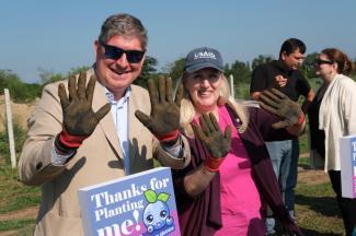 USAID/Georgia Acting Mission Director Juniper Neill and European Union Head of Cooperation Nicholas Cendrowicz at the blueberry farm