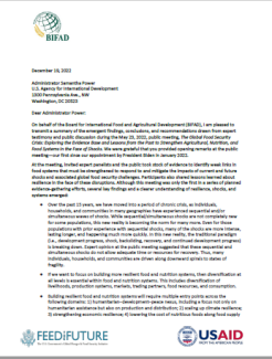 Transmittal Memo BIFAD 184th Public Meeting on The Global Food Security Crisis: Exploring the Evidence Base and Lessons from the