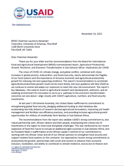 Agency Response: Agricultural Productivity Growth, Resilience, and Economic Transformation in Sub-Saharan Africa: Implications for USAID