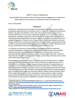 Proposed BIFAD Subcommittee on Minority Serving Institution Engagement and Leadership in USAID’s Agricultural, Food Security, and Nutrition Policies and Programming